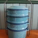 SALE Vintage Stacking TURQUOISE Enamel Bowls in Metal Carrier