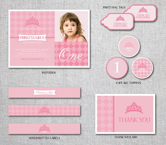 Kids Birthday Invitation PRINCESS THEME Set by EmbellisheDesigns