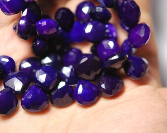 8 Inches,AAA Royal Deep Purple Chalcedony Faceted Heart Briolettes 10-12mm