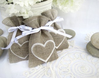 Wedding favor bags Set of 10 White Rustic Linen Wedding
