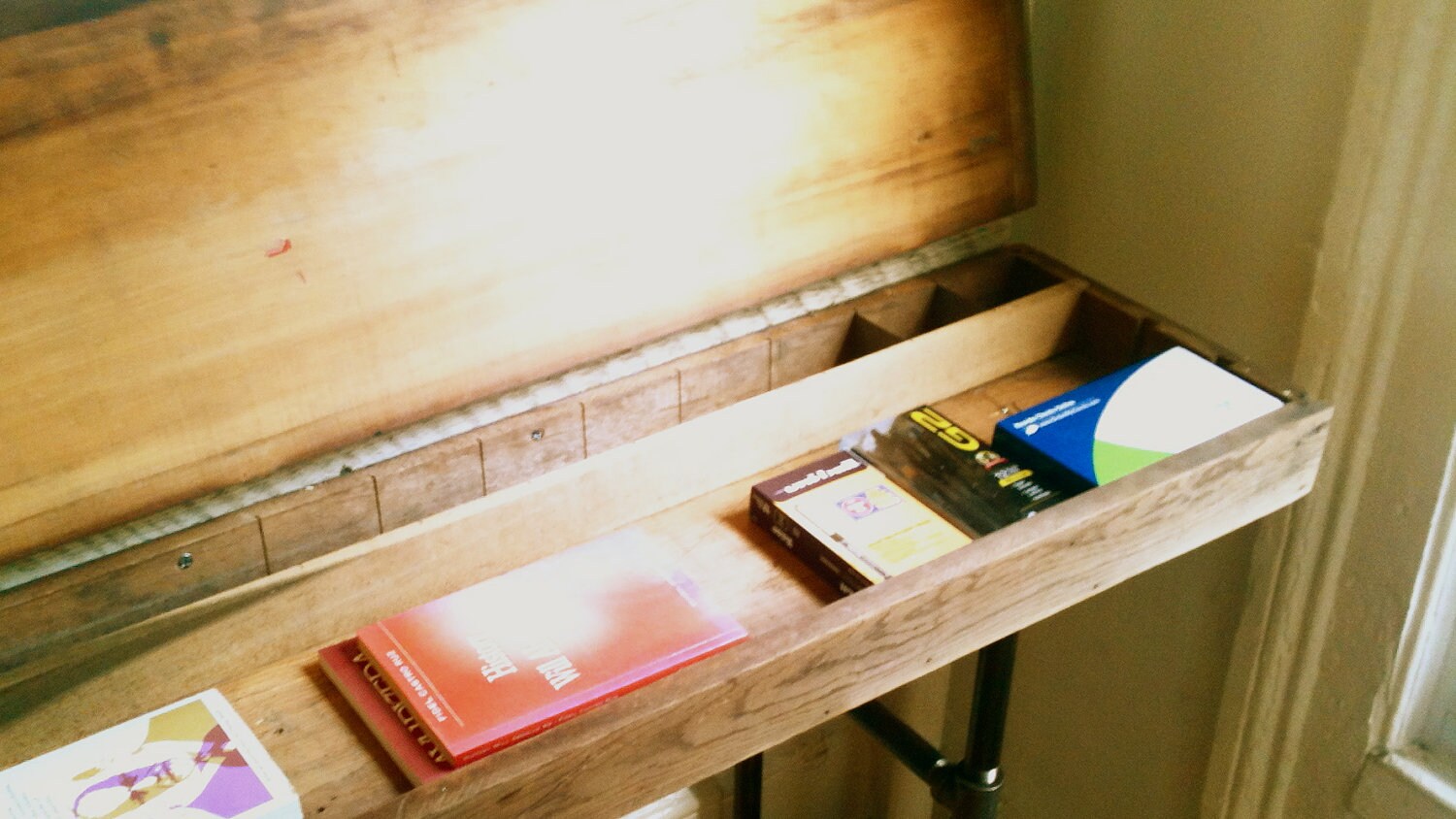 Reclaimed Wood Writing Desk with Antique Salvaged Box