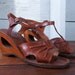 Vintage Wood and Leather Wedge Sandals