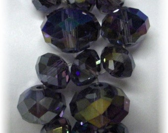 Crystal Bracelet 8mm 7mm and 5mm Purple Crystals with an AB Finish on a Stretchy Cord