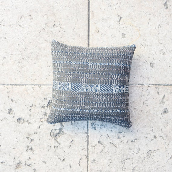 BLUE Gray Ikat PILLOW COVER 16x16 inch geometrical pattern