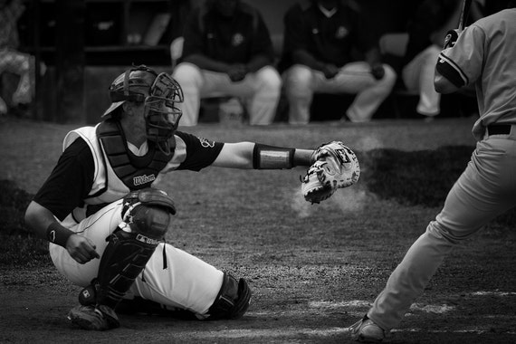 Baseball Catcher Black and White Photography 8x12