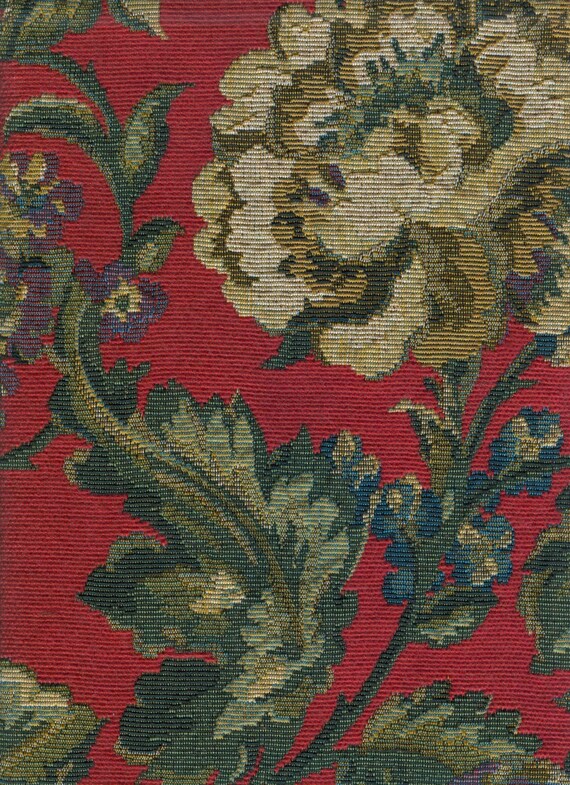 Items similar to Red Floral Tapestry Fabric 1 Yard on Etsy