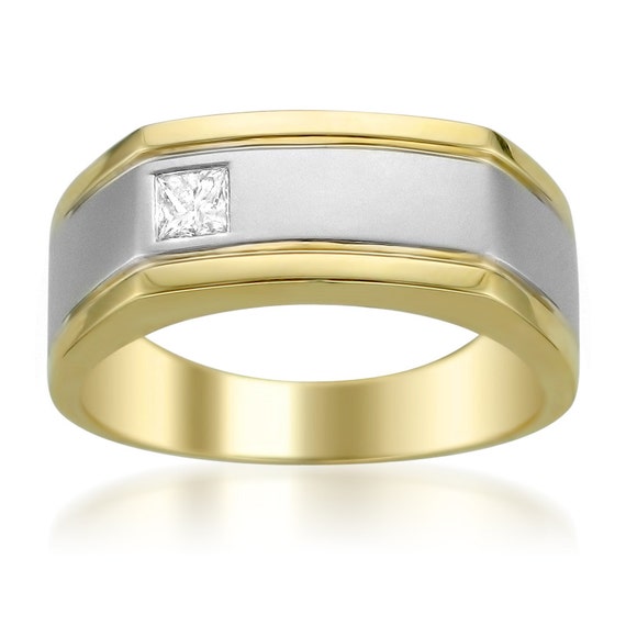 14k Two-Tone Gold Princess-cut Diamond Men's Wedding Band