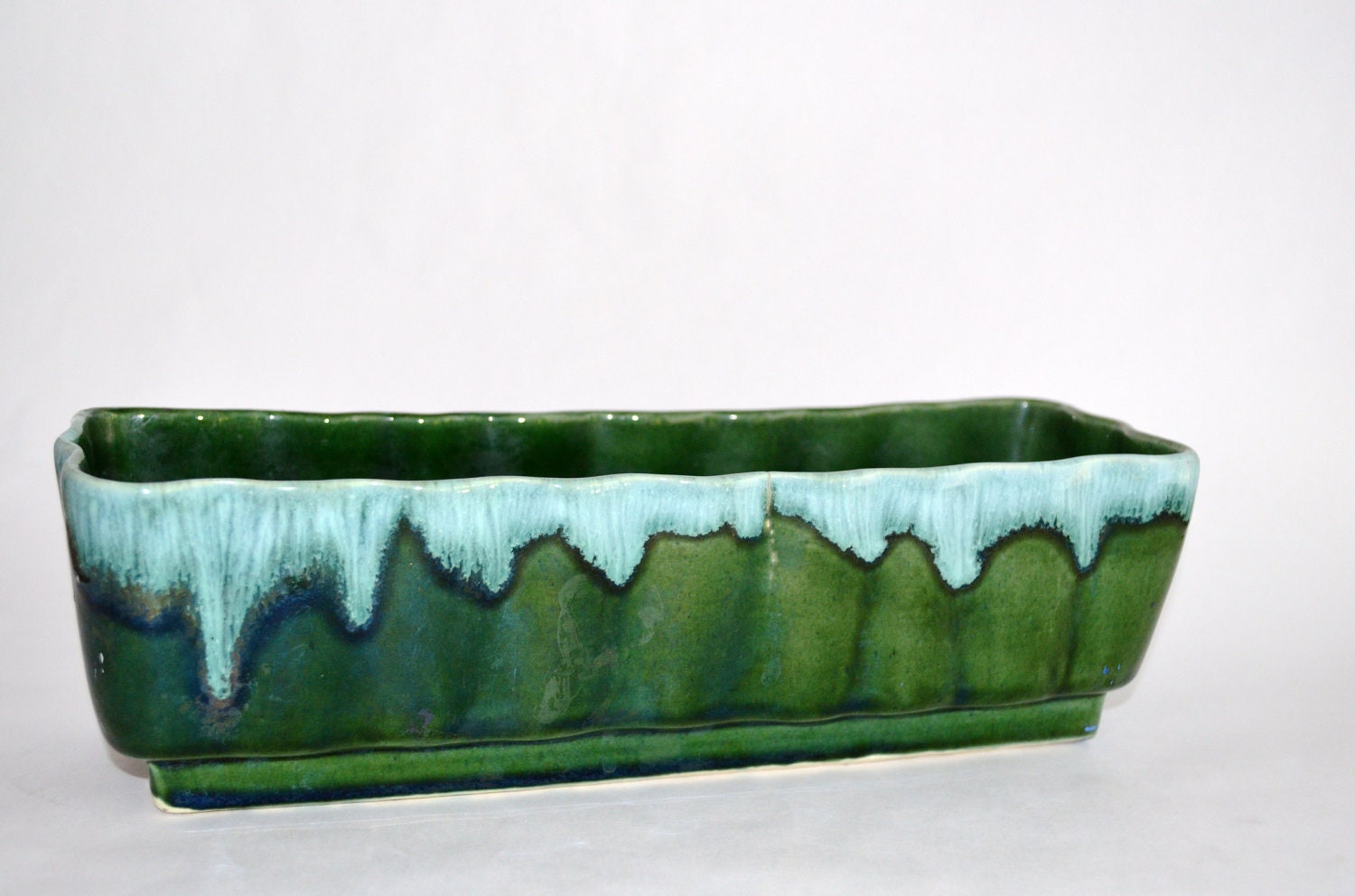 Green Vintage Rectangle Planter McCoy Pottery Drip Pattern