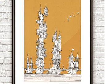 Tower Bridge, Surrealism, architectural Drawing, Architecture sketch