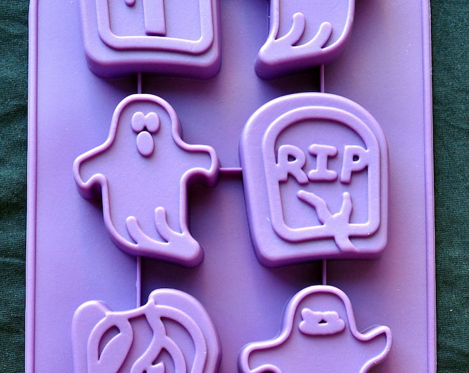 Halloween Special: Silicone Soap Molds Cup Cake Muffin Pudding Molds - 6 Halloween Ghost Tombstone