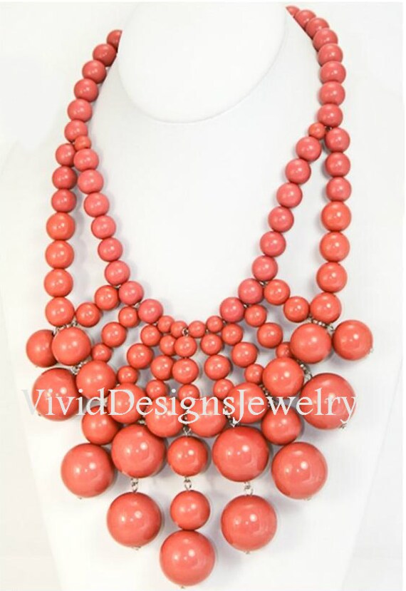 Coral Pink J Crew Bubble Necklace Bib Statement Necklace