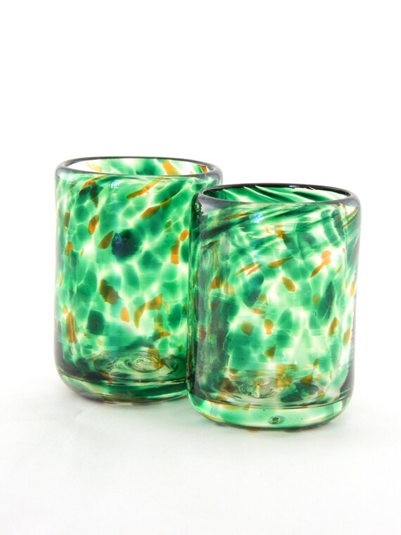 Hand Blown Art Glass Shot glasses Emerald Green by MOODYGLASS