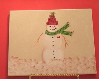 SNOWMAN with PLAID HAT hot plate