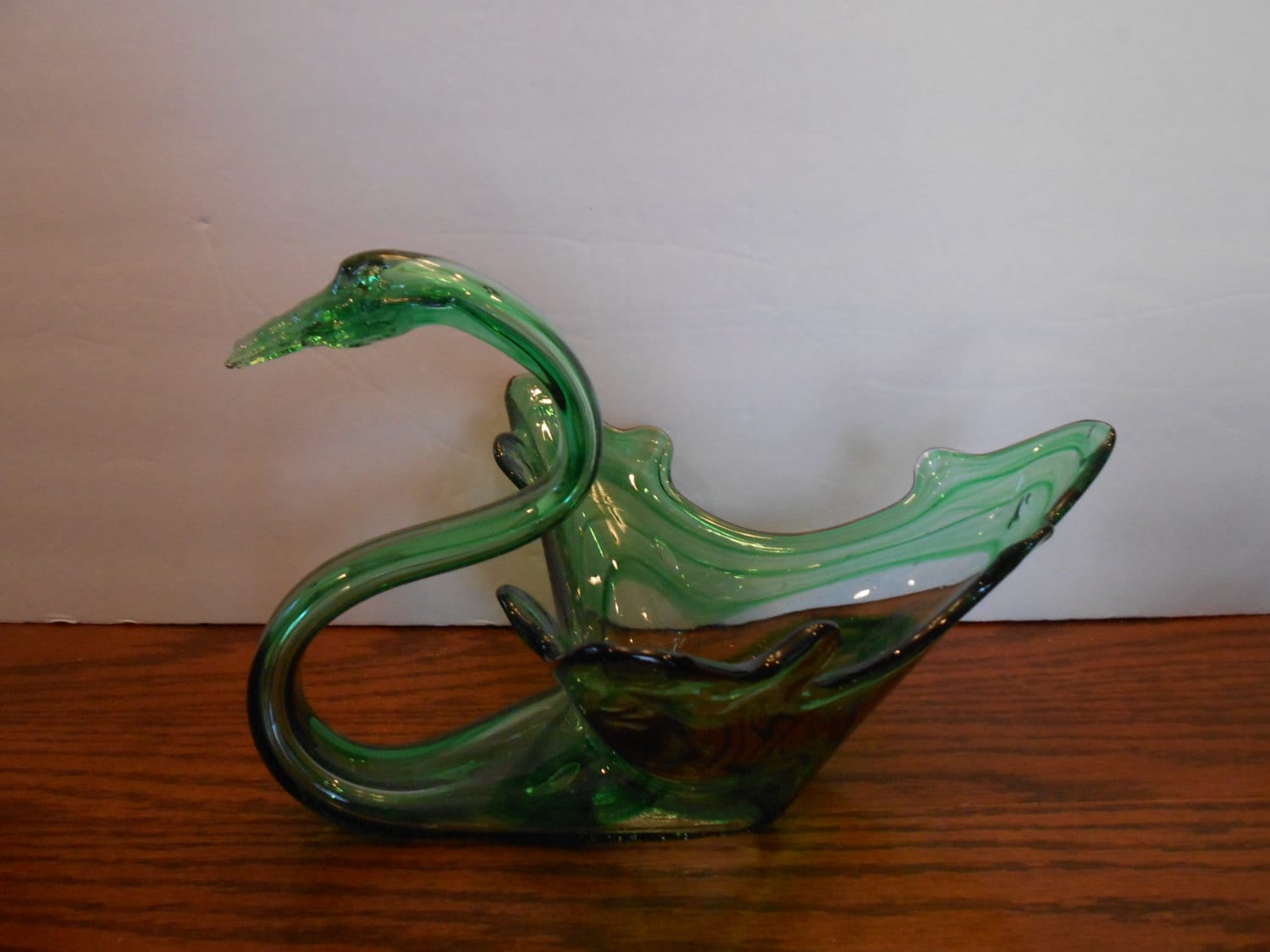 Murano Green Swirl Swan Hand Blown Glass Dish