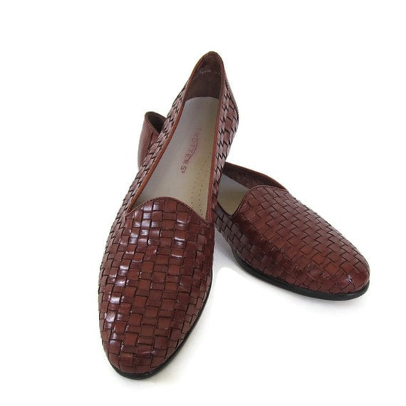 Brown Woven Leather Trotters Loafers Slip On Womens by OldStation