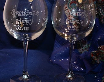 2 Personalized Large Wine Glasses, 18 ounce capacity, Free Personalization