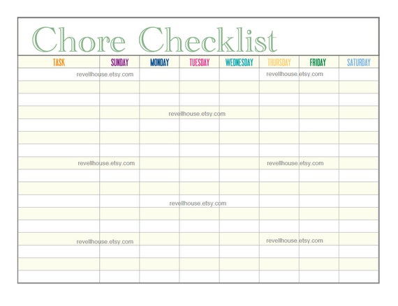 Chore Checklist Printable To Do List Task List by RevellHouse