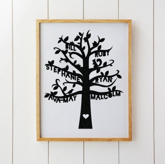 family art tree cut paper Artwork   Paper Personalised papercut Tree Cut Family Typography