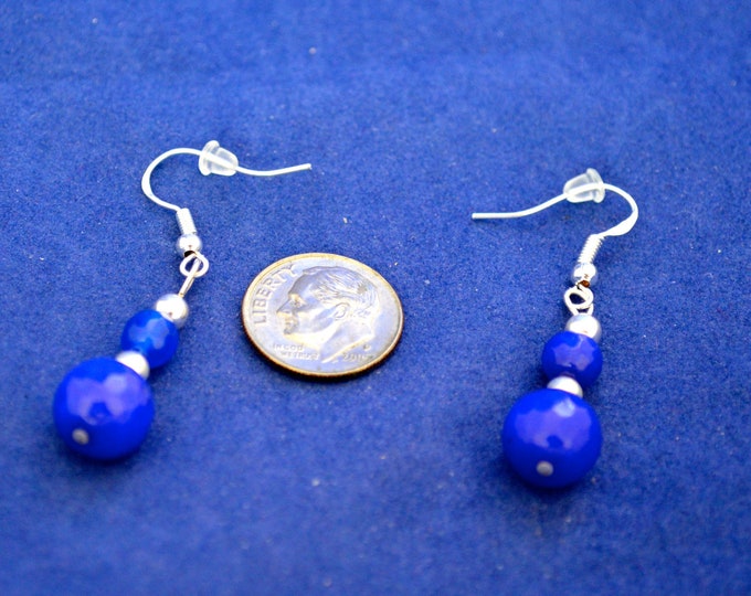 Sapphire Gembead Earrings, 1.5" long, Natural, Sterling Silver French Hooks E243
