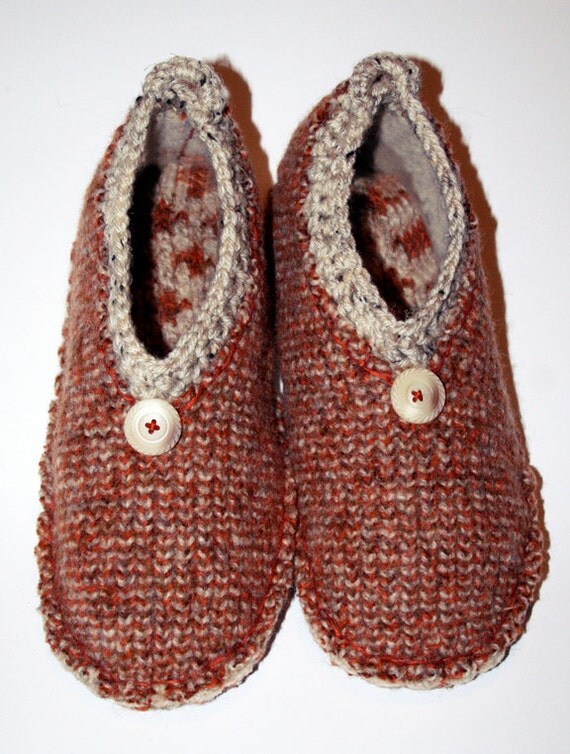Upcycled Felted Wool Slippers with Crocheted Edge and Vintage