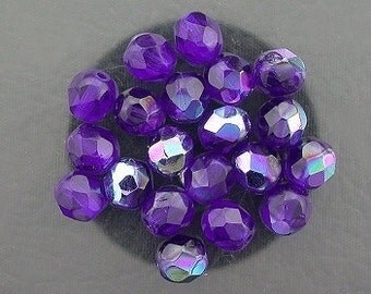 20 cobalt blue ab czech fire crystal faceted beads 6mm
