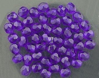 30 cobalt blue czech fire crystal beads 4mm
