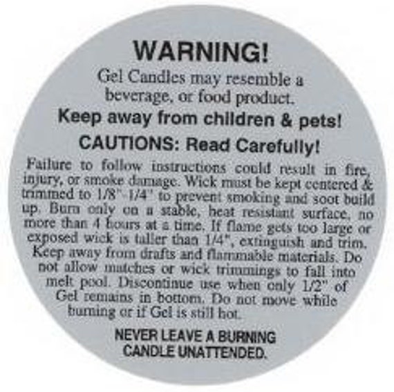 items similar to gel candle warning label 10 pack on etsy