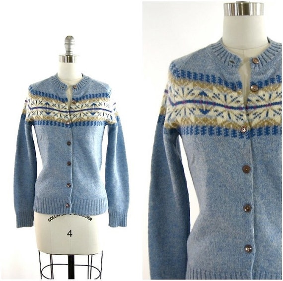 light blue fair isle cardigan / button front wool by AsburyHill