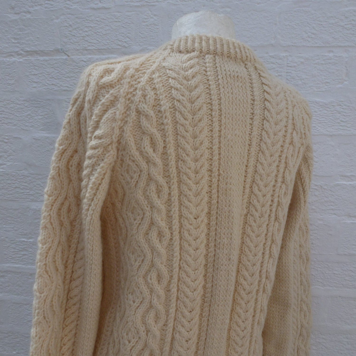 Vintage boyfriend sweater cream cable knit wool chunky jumper