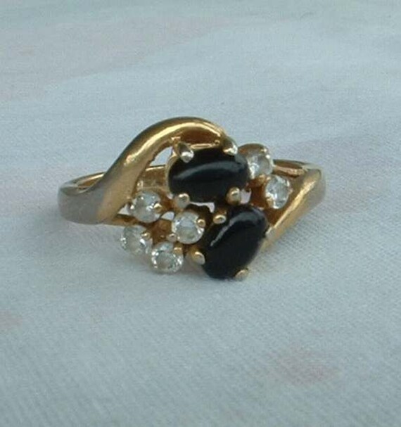 Items similar to Signed SETA Ring Twin Black Cabs Rhinestones Size 7.5 ...