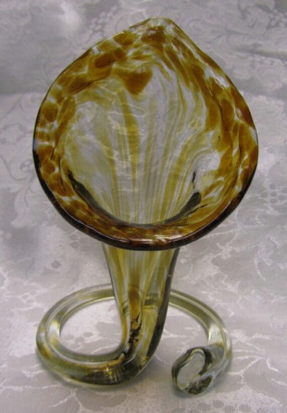 Vintage Glass Amber & Clear Tulip Shape Vase by TheBarbsBookends