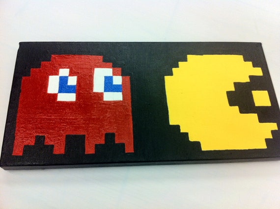 Items similar to Pacman and Ghost Namco - 8 Bit Pixel Art 6x12 Painting