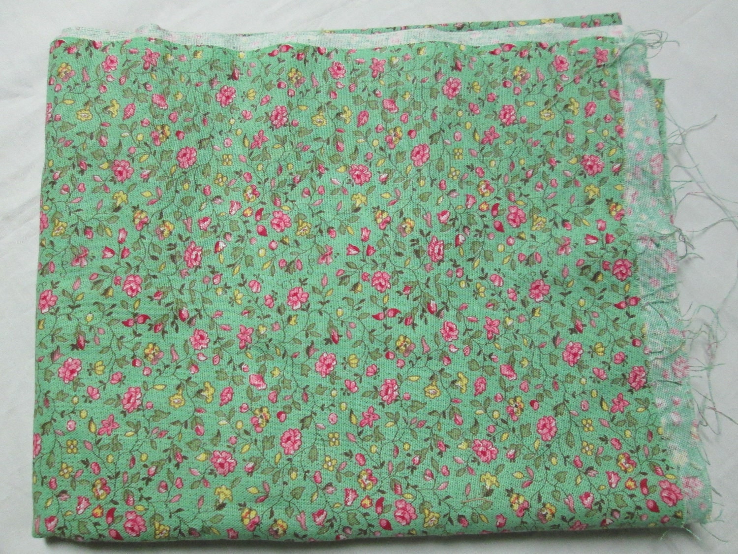 Antique Cotton Calico Fabric 30 inch wide Green Small Floral