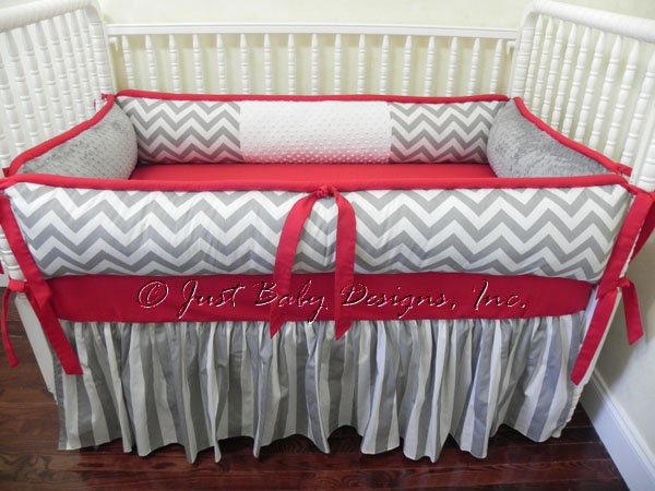 Custom Crib Bedding Set Alex Boy Crib Bedding Gray & Red