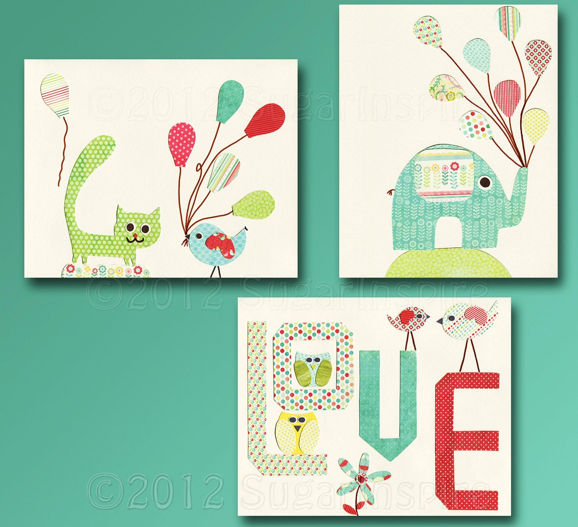 Colorful Nursery Art Print Set Kids Room Decor Baby/Children