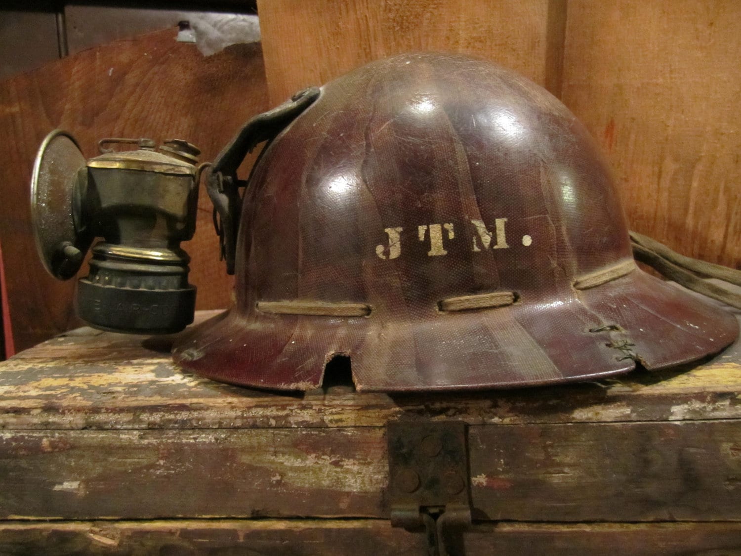 Antique Mining Helmet with Lamp by on Etsy