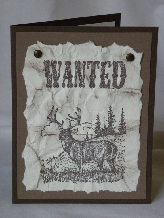 Items similar to Handmade Masculine Deer Hunting "Wanted" Card on Etsy