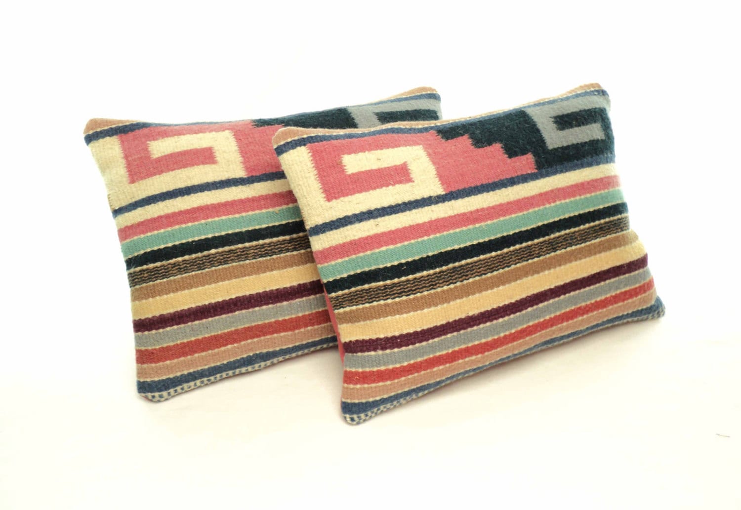 Matching Pair of Colorful Authentic Zapotec Accent Pillow