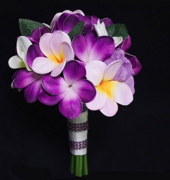 Purple Silk Flower Natural Touch Plumerias and Roses by Wedideas