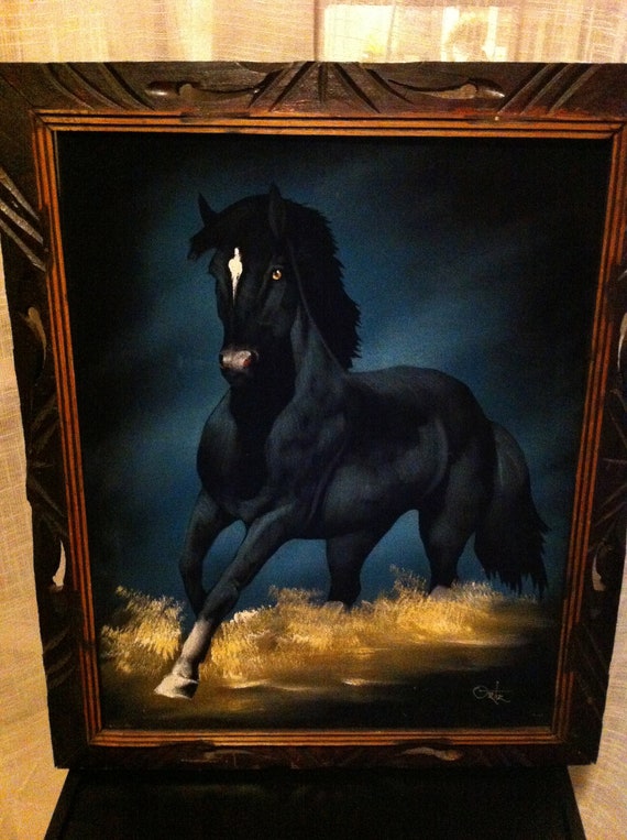 Mexican Black Velvet Horse Running Through by SugarSnowVintage