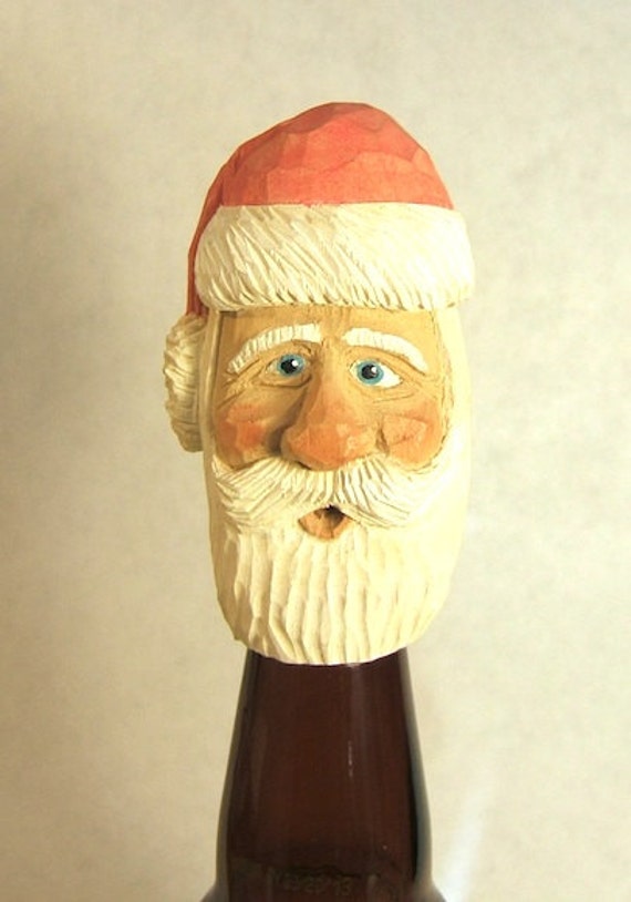 Handmade Wood Carving Santa Claus Wine Bottle Stopper Unique