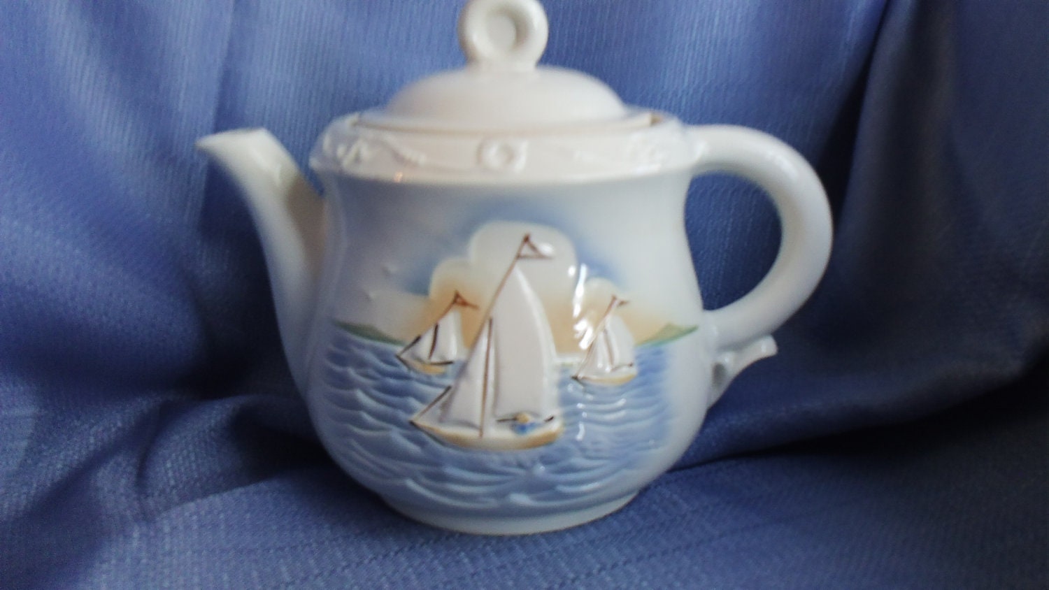 Teapot with Sailboats Nautical theme by RoseArborVintage on Etsy