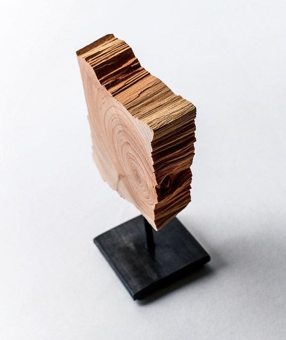Minimalist Wood Sculpture Fine Art Wood Sculpture on Steel