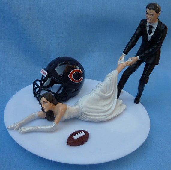 Wedding Cake Topper Chicago Bears G Football Themed w/ Garter