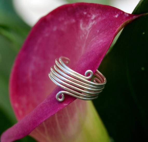 Toe Ring Coiled Wide Handcrafted Earth Friendly Recyled Sterling Silver Wire Wrapped