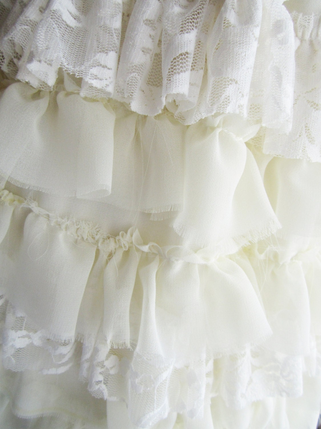 Romantic Off White Ivory Lace Chiffon Ruffled Skirt Made to