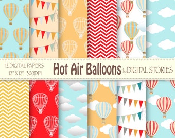 Hot Air Balloons Digital Paper : "HOT AIR BALLOONS" for scrapbooking, invites , cards