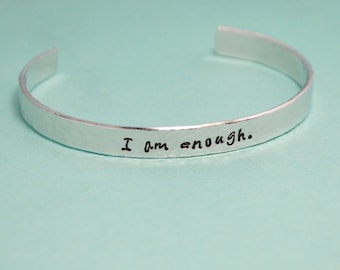 Items similar to I Am Enough Hand Stamped Message Necklace by Kris ...