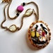 SALE Cameo Couple Silhouette Necklace - Colorful Pendant in Gold Frame with Glossy Magenta Tagua and Yellow Glass Teardrops - Free Shipping