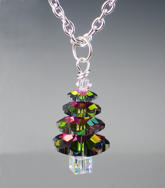 Christmas Tree Necklace Swarovski Electra Raspberry Green